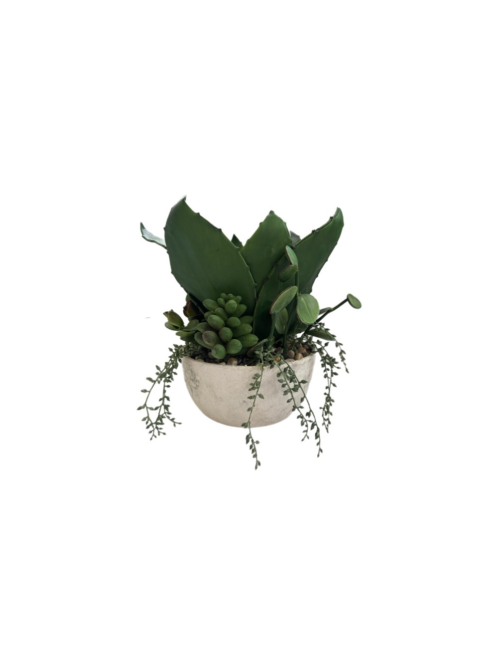 Magnolia Artificial Succulent Arrangement In Faux Concrete Bowl